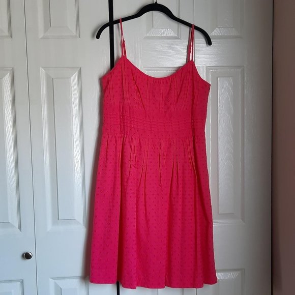 NWT HP⭐ Ann Taylor Petite Eyelet Lace Fuchsia Hot Pink Sundress Size 10P - Picture 1 of 7